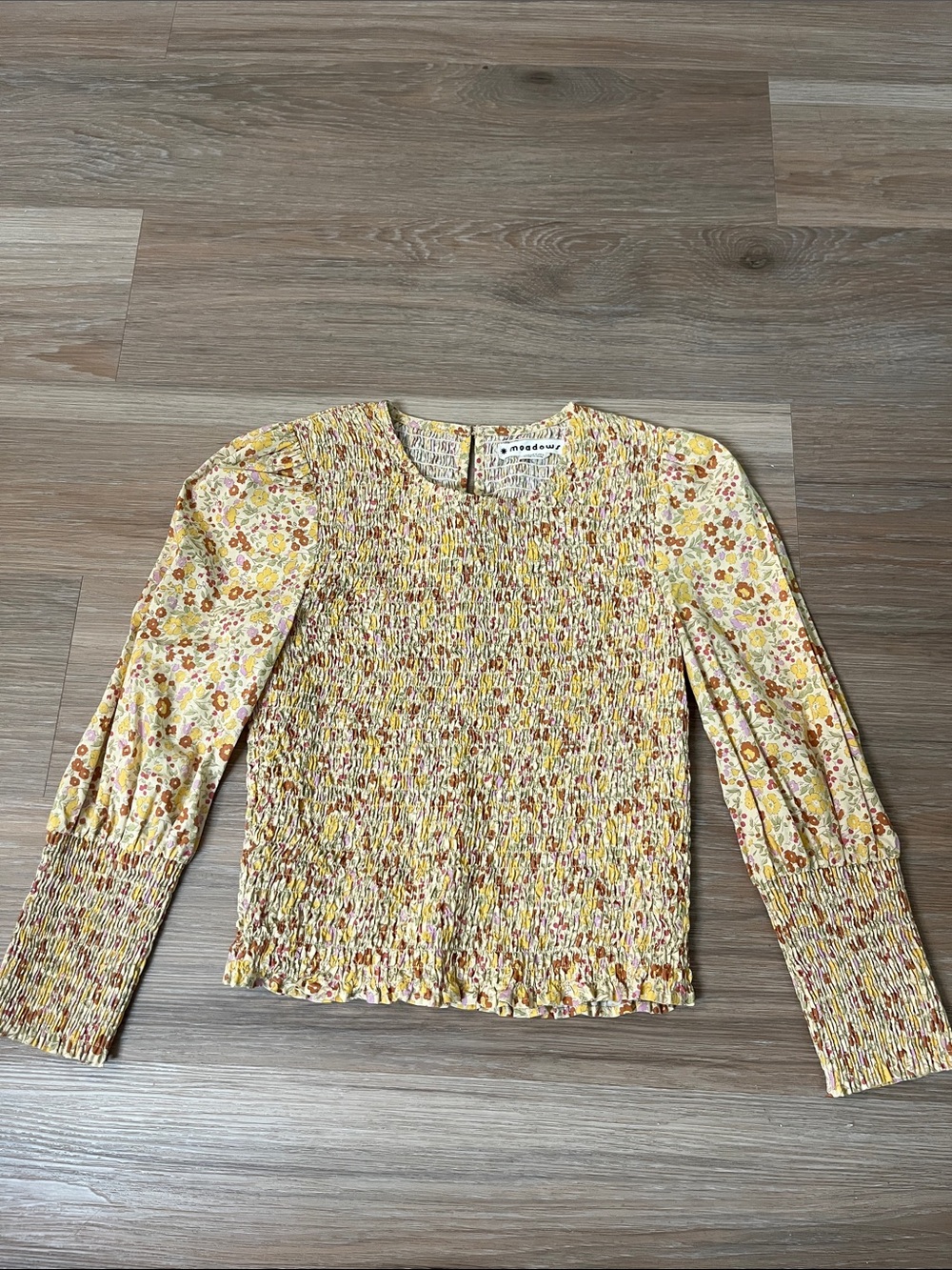 Anthropologie x Meadows cotton poplin smocked puff sleeve blouse
